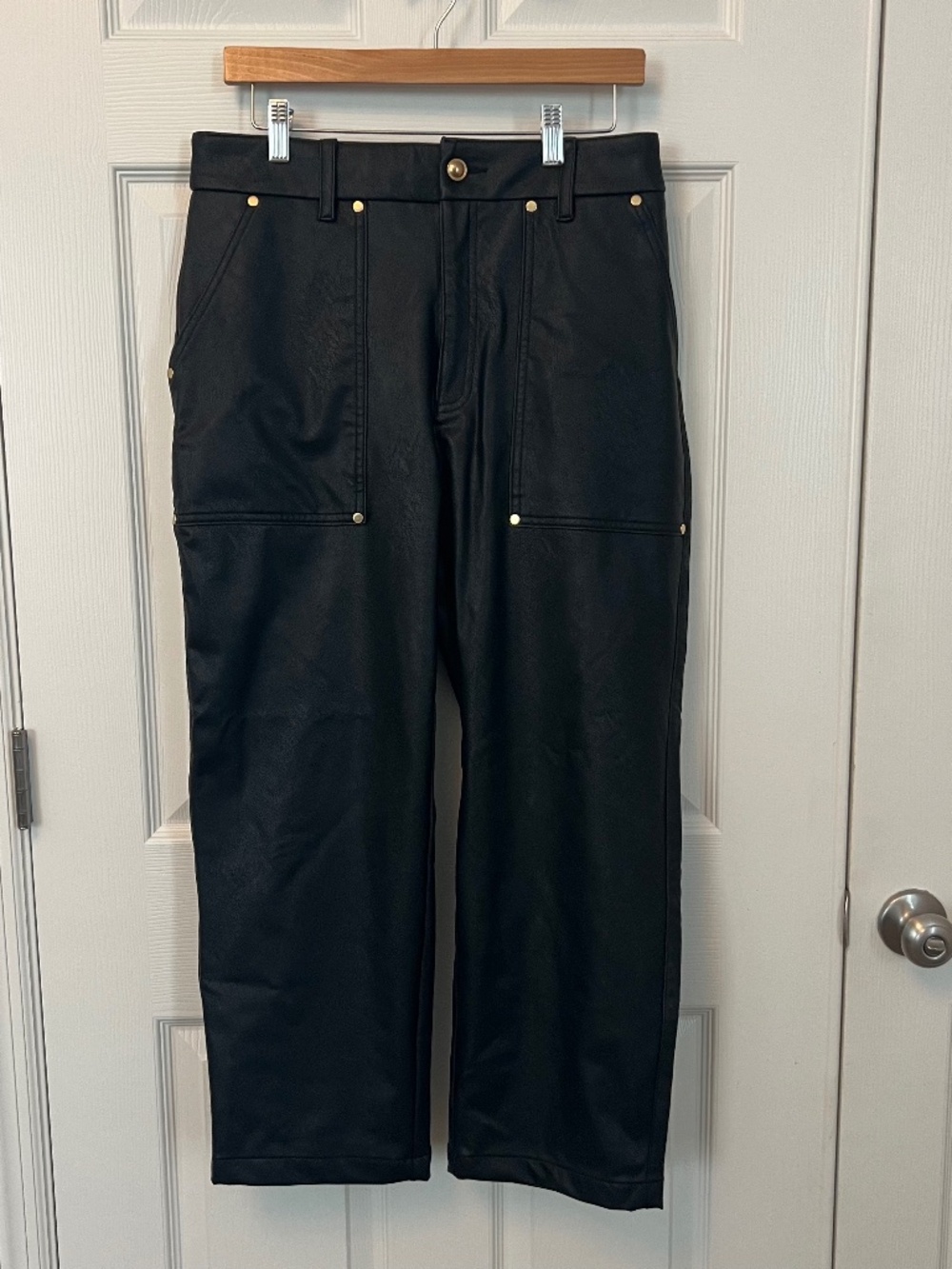 INC Black Faux Leather Wide Leg Utility Trousers High Rise Baddie Cybercore Glam